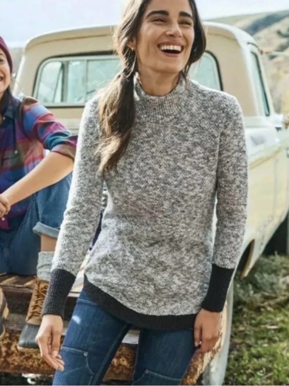 L.L.Bean Signature Cotton Linen Ragg Mock Neck Tunic Sweater — Women’s Medium